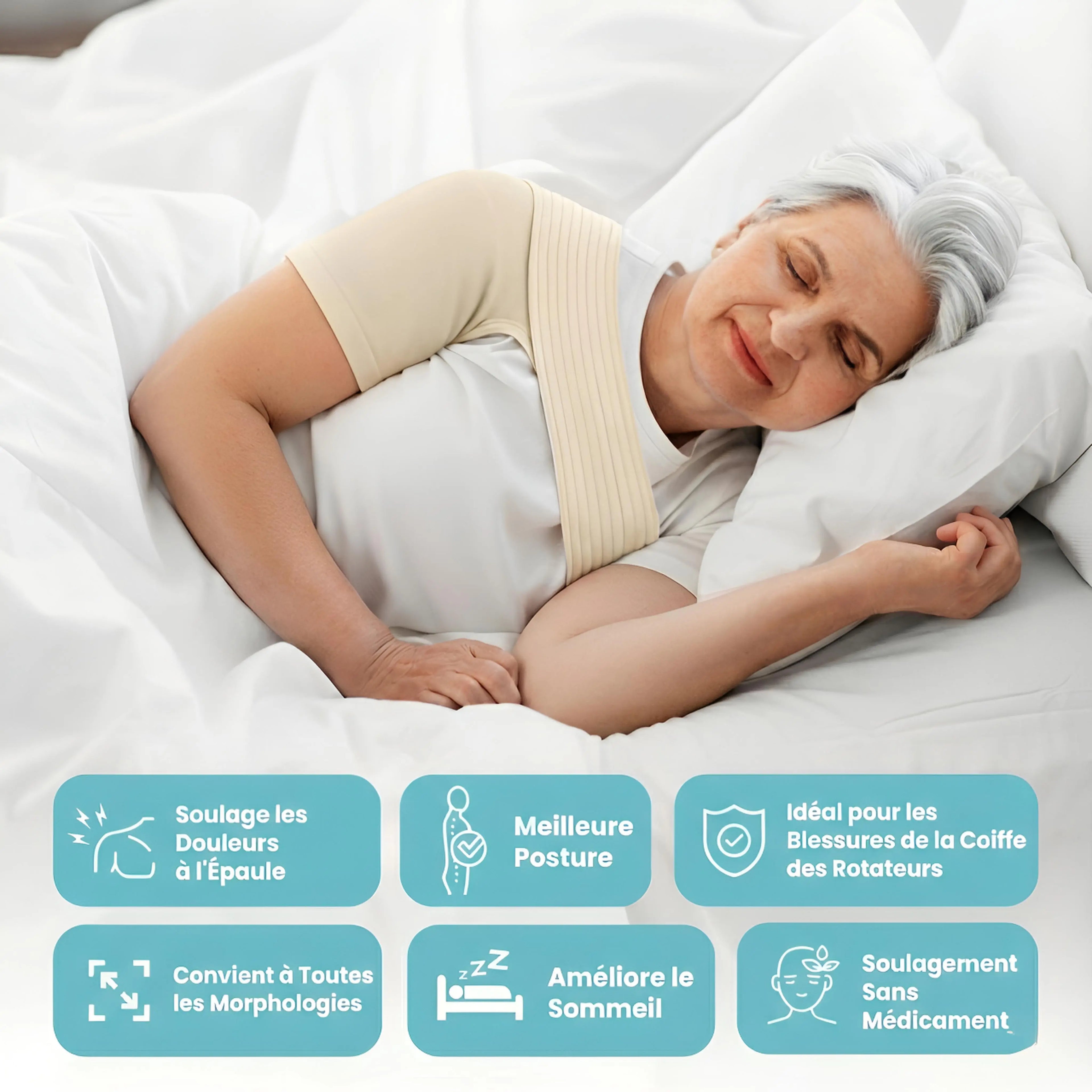 Support d"épaule confortable pour dormir soulagement douleurs nocturnes coiffe des rotateurs